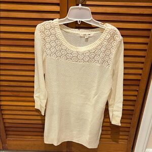 Pink Rose Ivory Knit Sweater with Lace Accents